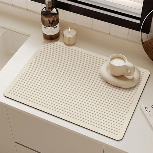 Odot Absorbente Alfombrilla Escurreplatos, Alfombrilla Cafetera Secado Rápido Bayeta Escurreplatos Estera Fregadero para Encimera de Cocina, Diseño de Líneas Beige (30x40cm,Crema)