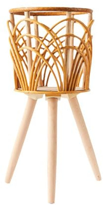 Rooyar Rattan Indoor Plant Stand Straw Woven Flowers Pot Holder Stool With Legs Floor Planter Baskets Rack Wooden Plant Shelf