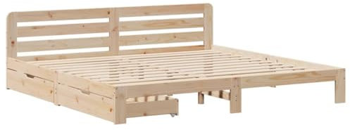 vidaXL Massivholzbett, Holzbett ohne Matratze mit Schubladen, Bettgestell mit Lattenrost Kopfteil, Bett Doppelbett für Schlafzimmer, 180x200cm Kiefernholz