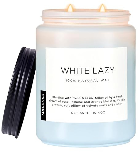 M&SENSE Freesia & Rose Duftkerzen im Glas 550g Baumwollleinen Duftkerze Freesia Aromatherapie 2 Baumwolldochte 70 Std. Brenndauer natürliche Sojakerze Einweihungsgeschenkkerze für Zuhause WhiteLazy