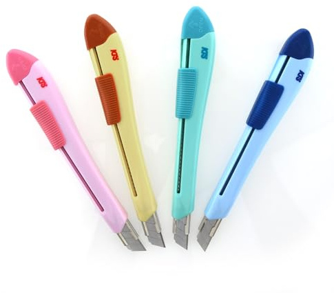 Cutter Ergo Ease en colores pastel – REF.0437 - Con cuchilla cubierta y revolucionario sistema de cremallera guía metálica y freno automático by SDI distribuido por Office Box (4, Surtido)