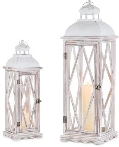 Staymoment Holz Laternen für Draußen Groß: 52/73 cm XXL Laterne weiß Deko Vintage, 2er Set Windlicht Outdoor Kerzenhalter Ohne Glas