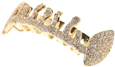 CONGARTENO Goldene Zahngrills Mit Asymmetrischem Design Und Funkelnden Strasssteinen Hip-hop Zahnschmuck Für Männer Und Frauen Kostümzubehör Für Partys Und Festivals Glänzende