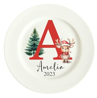 Presentimental Personalisierter Keramikteller mit Gravur Weihnachtsdekoration Familie Teller (A)