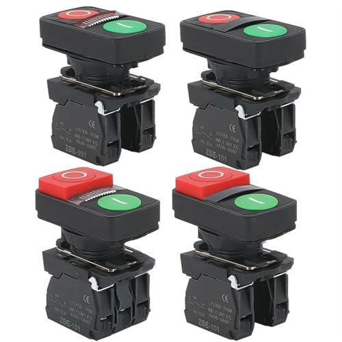COKYIS 1 Pz XB5 Illuminato 1 Piatto 1 Alta Push Doppia Chiave Pulsante Interruttore Momentaneo Tensione 220 V 24 V Start Stop Reset con Lampada 22mm 1NO1NC(with Light High,220V)