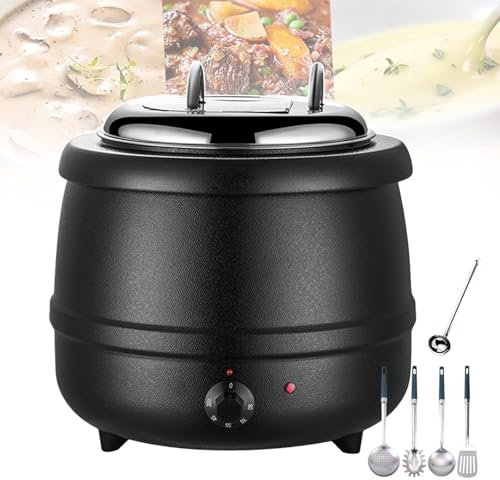 forplubossmmp Scaldazuppa Elettrico Commerciale, Pentola per Zuppa Calda, Bollitore per Zuppa in Acciaio Inox con 4 Utensili da Cucina per Mantenere Caldo Acqua Zuccherata, Riso - capacità 13L,Black