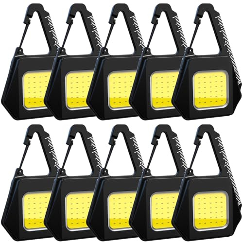 MVIOCS 10 llaveros COB de luz de trabajo, mini linterna LED multifunción de 1000 lúmenes, linterna de bolsillo recargable súper brillante con magnético, linterna de 3 modos de luz, portátil para uso