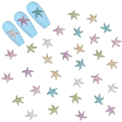 CRASPIRE 100 pieza de Adornos de Resina con Forma de Estrella de Mar para Decoración de Uñas, Colores Variados, Estrellas de Colores, Juego de Uñas con Parte Posterior Plana, Diseños de Playa de Veran
