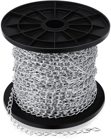 Yaocom 500 ft Jack Chain Galvanized Steel Hanging Chain Link Chain Silver Chain Roll Chain Spool Metal Light Fixture Chain for Bird Feeders, Overhead Lights, Artworks, Flowerpots (2mm)