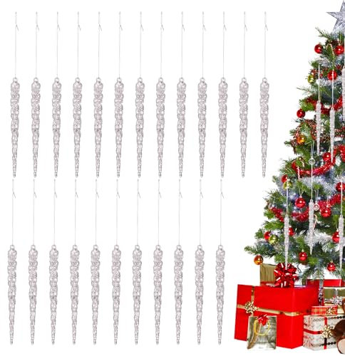 Eiszapfen-Ornamente für den Weihnachtsbaum, Eiszapfen-Weihnachtsbaum-Ornamente 24X klare Acryl-Eiszapfen-Tropfenanhänger | Weihnachtsbaum-Kristalldekorationen für die Hochzeit im Winterurlaub