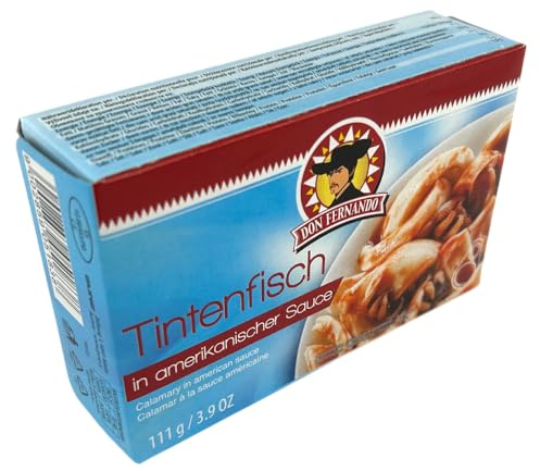 Tintenfisch in amerikanischer Soße 6x111g (666g) | Zarter Tintenfisch in würziger Sauce | Meeresfrüchte Konserve | Ideal für Tapas, Pasta & mediterrane Gerichte