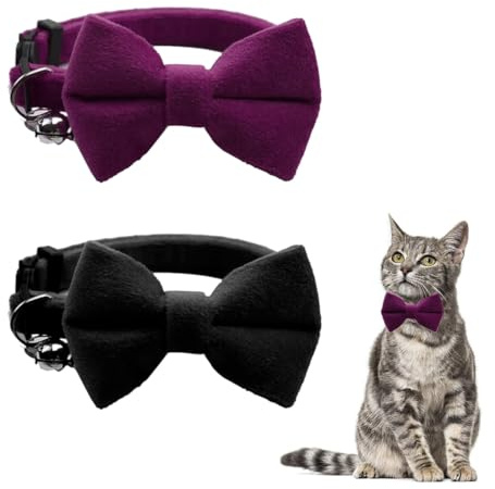 DWFEYOI 2 Stück Personalisierte Katzen Halsband Samt Katzenhalsband mit Fliege verstellbar für kleine Welpen Sicherheitsfliege für kleine Haustiere Katzen-Fliege mit Glöckchen süßes Halsbänder