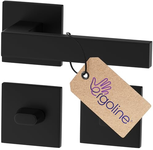 ERGO line Modern Design, Schwarz Türbeschlag CUBE, Türgriff für Badtüren WC Schwarz Matt, Eckig Drückergarnitur, Die ultra-feine Silhouette, Türbeschlag, Türklinke Schwarz, Türdrücker
