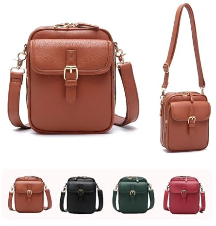 Artévita Vintage Umhängetasche für Damen, Große Kapazität Messenger Tasche mit Diebstahlsicherung, Leder Mini Tasche und Integrierter Geldbörse (Braun)
