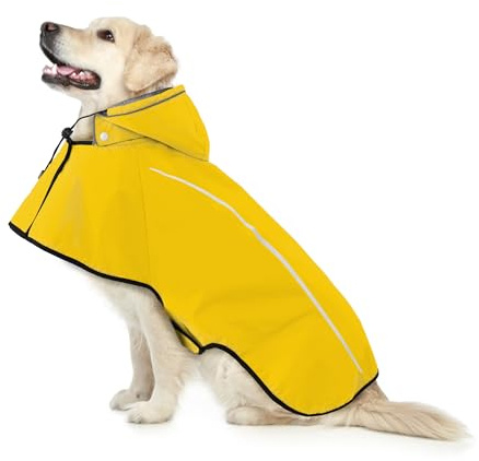 Mile High Life Dog Raincoat, Adjustable Waterproof Pet Rain Jacket, Reflective Hooded Poncho for Small Medium Large Dogs, Lightweight Breathable Pet Rain Coat (Yellow,L Chest 26-33)