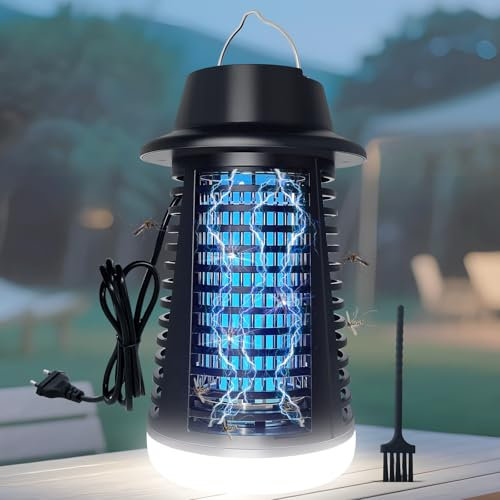 Lampara antimosquitos Exterior con LED, Mata Mosquitos electrico 4200V+15W UV, No tóxico e Inodoro, IPX4, Atrapa eficazmente Mosquitos, Moscas y Polilla
