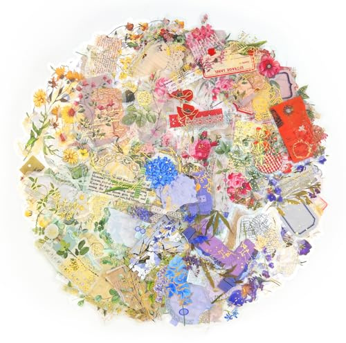 180Stück Transparente Vorgeschnitten Aesthetic Sticker, PET Aufkleber Blumen Vintage Stickers Naturmotive Abziehbilder für DIY Scrapbook Zubehör Supplies Junk Journal Karte machen Fotoalbum Geschenke