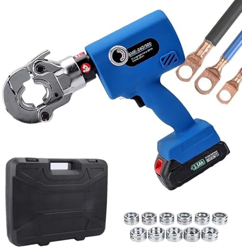 QFGain Pinza Crimpatrice Idraulica Elettrica per Capicorda 4-300 Mm², Batteria Ad Alta capacità, Testa Girevole A 360°, Kit di Crimpatura per Terminali Elettrici in Alluminio E Fibra, con Matrici,300