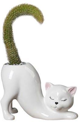 Yizzwtc Macetas de Cerámica, Maceteros Decorativos Interior Pequeños, Maceta en Forma de Gato Bonita Maceta para Suculentas para Casa, Suculentas, Flores, Cactus, Decoración de Hogar (Blanco)