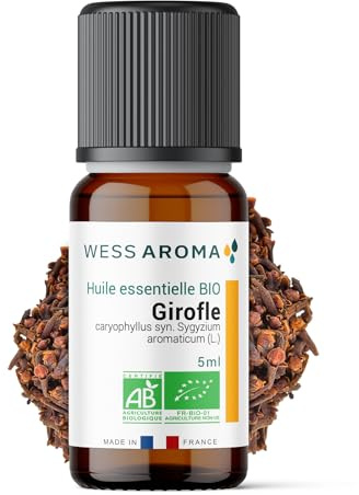 Huile Essentielle BIO de Clou de Girofle 5ML - Certifiée AB - 100% Pure & Naturelle, Chémotypée HEBBD - Pratiques agricoles durables - Analysée et conditionnée en France