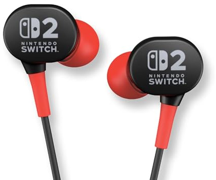 PowerA Wired Earbuds for Nintendo Switch 2- Black, Officially Licensed, 8 mm Speaker Drivers, in-Ear Design, 3 Swappable Tips, Includes Drawstring Storage Bag