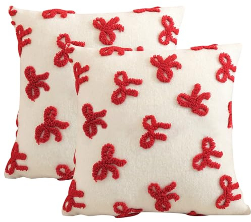 Yarteim Kissenbezug 45x45 cm 2er Set, Schleife Deko Plüsch Kissenbezüge Modern Dekokissen Kissenhülle Zierkissenbezüge Deko Aesthetic Sofakissen für Schlafzimmer Wohnzimmer Deko (rot)