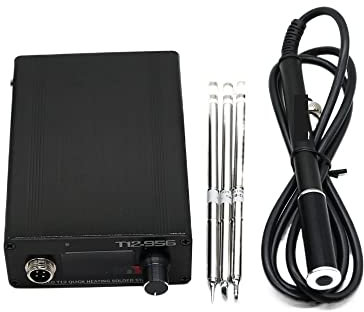 T12-956 Station de soudage numérique Fon de soudure électronique OLED 1. 3 pouces avec poignée M8 noire et pointes de soudage en T12(SET3)