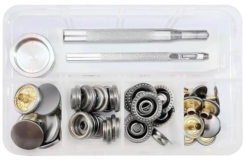 Fsahiuf Druckknöpfe Set mit Werkzeug,Druckknöpfe zum Schrauben, Metall Verschluss-Knöpfe, Nieten und Zubehör,Jeans Knöpfe Ohne Nähen,15mm
