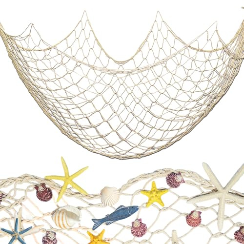 Fishing Net Decoration 79 x 39 Inch Natural Decorative Fish Net,Fish Netting for Decoration,Birthday Decorations Fishnet Decor,Decorative Fishing Nets for Wedding Beach Party