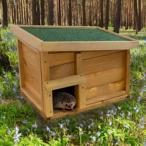 Buystarget Wooden Hedgehog House Protective Hedgehog or Guinea Pig Shelter Box, Outside Habitat House Outdoor Garden, Hedgehog Den for Sleeping, Summer, Nesting, Winter Hibernation Safe & Secure