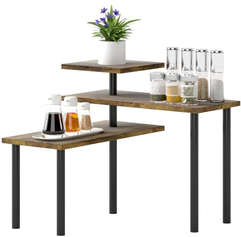 HOMCOM Gewürzregal Drehbar mit 3 Ebenen 40 x 18 x 36,5 cm Rustikal Braun | Küche Organizer, Industrielles Küchenregal, Stehend für Küche Esszimmer Arbeitsplatte