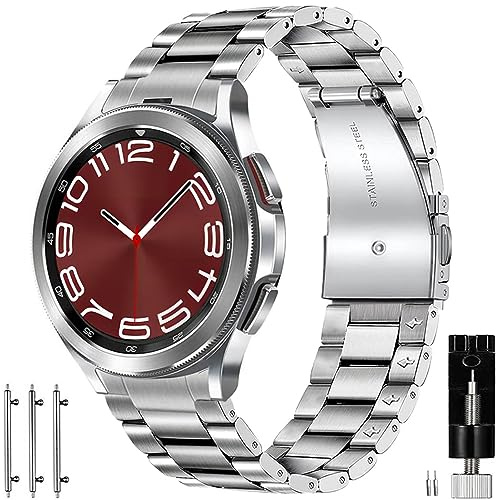 OTOPO Kompatibel Galaxy Watch 7 6 5 4 FE Armband 40mm 44mm, Galaxy Watch 4/6 Classic Armband 46mm 47mm 42mm 43mm Metall Frauen Männer, Keine Lücke Metallarmband Edelstahl,Silber