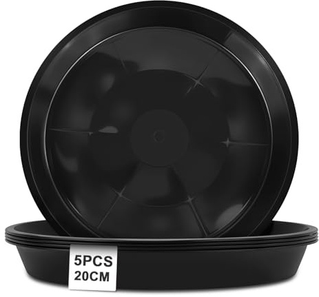 vsshe Sottovasi per Piante, 5 PCS Sottovaso Rotondo, Vassoio per vasi di Fiori in plastica, Sottobicchieri per Vasi di Fiori, Sottovasi Rotondi per Piante da Interno e Esterno - 20 cm/Nero