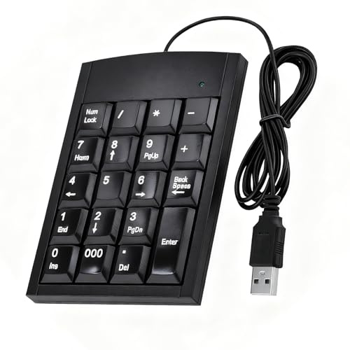 Houilcr USB Numeric Keypad, 18 Key Portable External Wire Number Pad, Mini Financial Accounting Numeric Keypad, Office Calculating Number Pads for Laptop, Notebook, Desktop, Computer, PC - Black