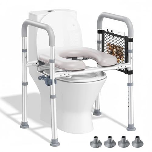Jradse Rehausseur Toilette Adulte Hauteur, Rehausseur WC Adulte avec Accoudoir Hauteur et Largeur Réglables à 6 Niveaux pour Personnes Âgées, Handicapés, Patients, Enceintes