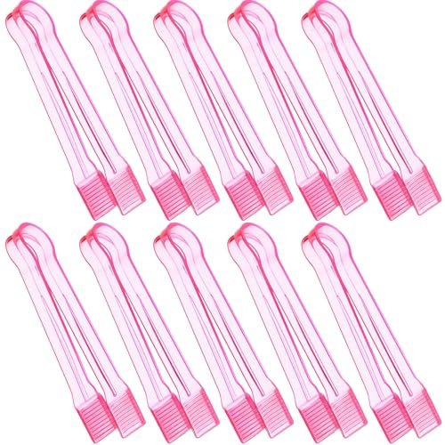LemonRoad 10 Pcs Plastic Buffet Serving Tongs, 6.3 Inches Clear Kitchen Tongs Mini Small Disposable Serving Utensil for Party Food Ice Salad Buffet Appetizer Catering Barbecue Cookies(Clear Pink)