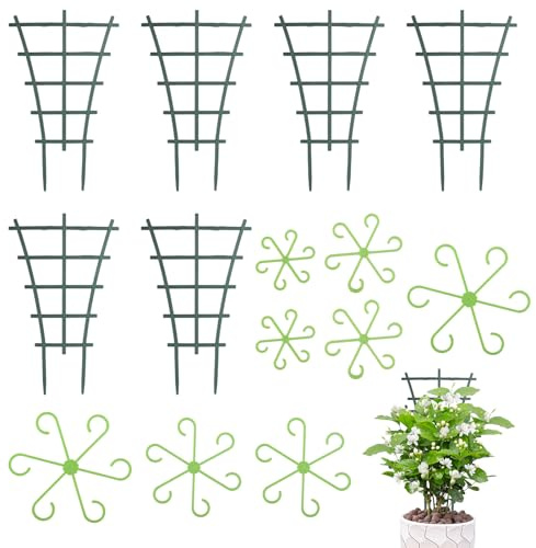 CHENYU 14 Piezas Enrejado para Plantas Trepadoras Set 24,7 x 15cm Tutor Plantas Plastico Enrejado Apilable con Clip de Fijación de Planta para Monstera Rankhilfe y Tomates Hortensias