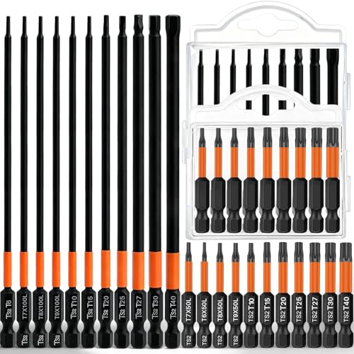 GZcaiyun 22 st Torx bitsset 50/100 mm längd, slagtålig magnetisk S2-stål sexkant bitssats för slagverktyg, T6/T7/T8/T9/T10/T15/T20/T25/T27/T30/T40, med låda