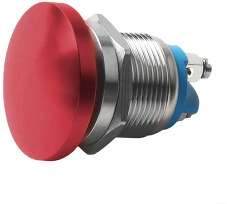 Interruttore a pulsante in metallo, 22 mm, diametro del foro di montaggio, 1 NO, momentaneo, autoresettante, con testa a fungo e piedini a vite per il controllo del circuito (rosso)