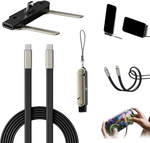 240W Super Fast Charging Cable with 360° Invisible Stand, Detachable 2 in 1 Charger Cord & Phone Holders for Gaming Office Car Travel, Zinc Alloy Type-C Braided Data Cable 1.5M (Data cable set Black)