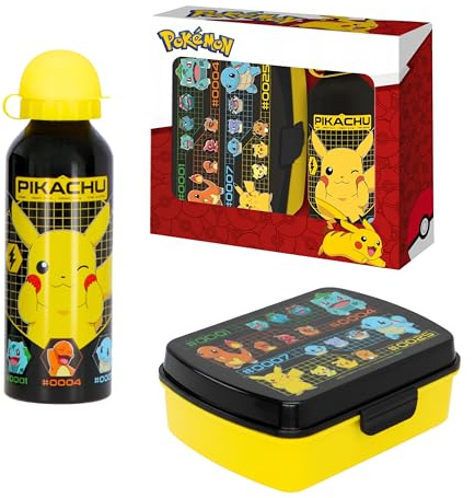 Pokémon Botella y Fiambrera, Diseño Pikachu Botella de Agua para Niños, Botella de Viaje Aluminio, Capacidad 500 ml