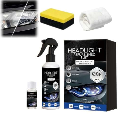 Genérico Kit de restauración de Faros de automóvil, Kit de líquido de restauración de Faros de automóvil, Elimina el Color Amarillento, Mejora la claridad y la Visibilidad, solución rápida (1set)