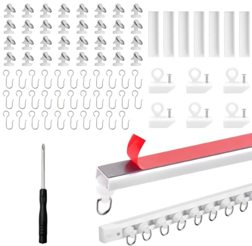 3.2m Selbstklebende Vorhangschiene Ohne Bohren 8x40cm Deckenvorhangschiene für Schlafzimmer, Fenster, Dusche, Schränke und Wohnmobile
