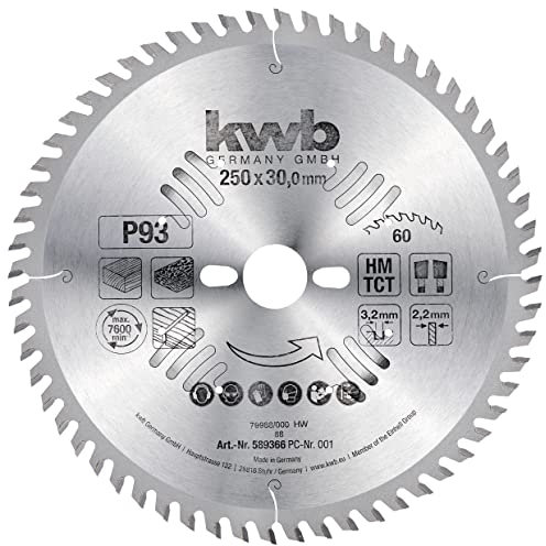kwb Kreissägeblatt 250 x 30 mm, sehr feiner Schnitt, Sägeblatt geeignet für Arbeitsplatten, Holz und beschichtete Platten