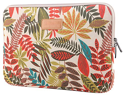 Forest Series Pattern Water-Resistant 10 inch Canvas Laptop Sleeve Resistant Shockproof for MacBook/Laptops/Notebooks/Ultrabooks/Netbooks,White