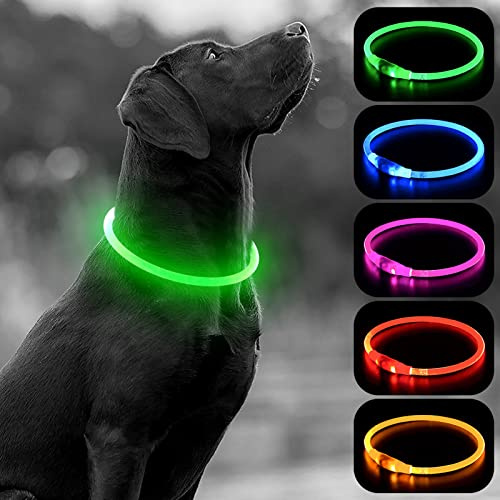 HIGO Light Up Dog Collars, USB Rechargeable LED Dog Collar, TPU Cuttable Dog Glow Collar, High Visibility Puppy Collar Safety Dog Lights for Night Walking(Green)