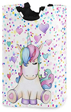 Mnsruu Panier à Linge Pliable avec poignée Motif Licorne Crème