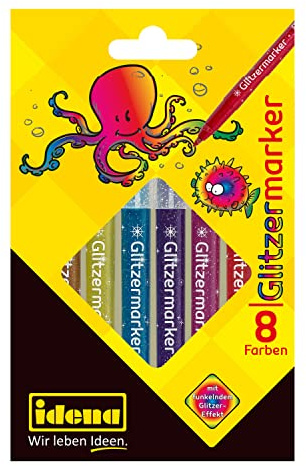 Idena 60053 – glittermarkör, fodral med 8, blandade färger