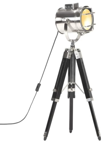 vidaXL Lámpara con Trípode de Suelo Luz de Pie de Pedestal Hollywood Focos Reflector Interior de Estilo Retro Negro 69 cm Madera Maciza Mango