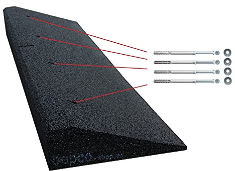 bepco Bordsteinrampe + Befestigungs-Set, LxBxH: 100 x 25 x 4 cm aus Gummi (schwarz) Auffahrrampe,Türschwellenrampe, mit eingelagerten Unterlegscheiben zur Befestigung
